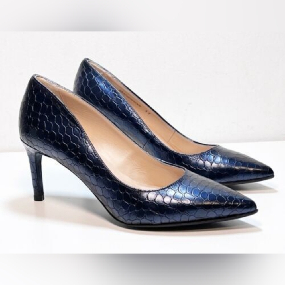 Ron White BNWT "Cynthia" pointed toe navy blue croc embossed heel Italy sz 39